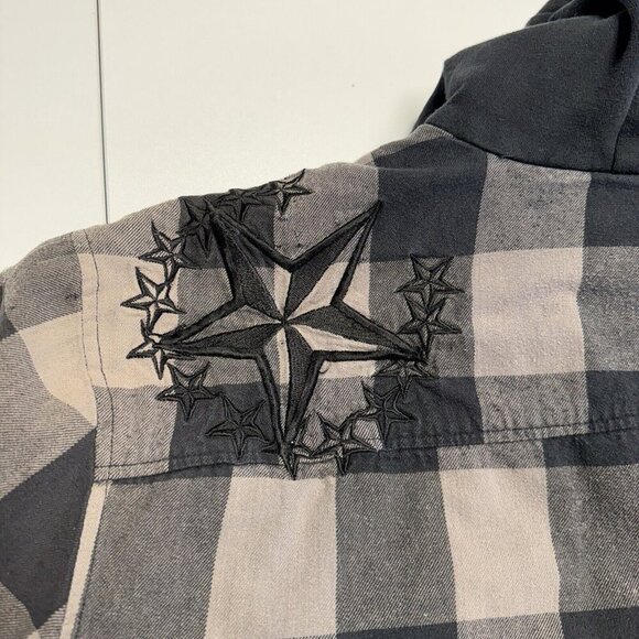 So Cal Button Up Jacket Mens XL Plaid Insulated Hoodie Embroidered Grunge Y2K - Picture 10 of 14